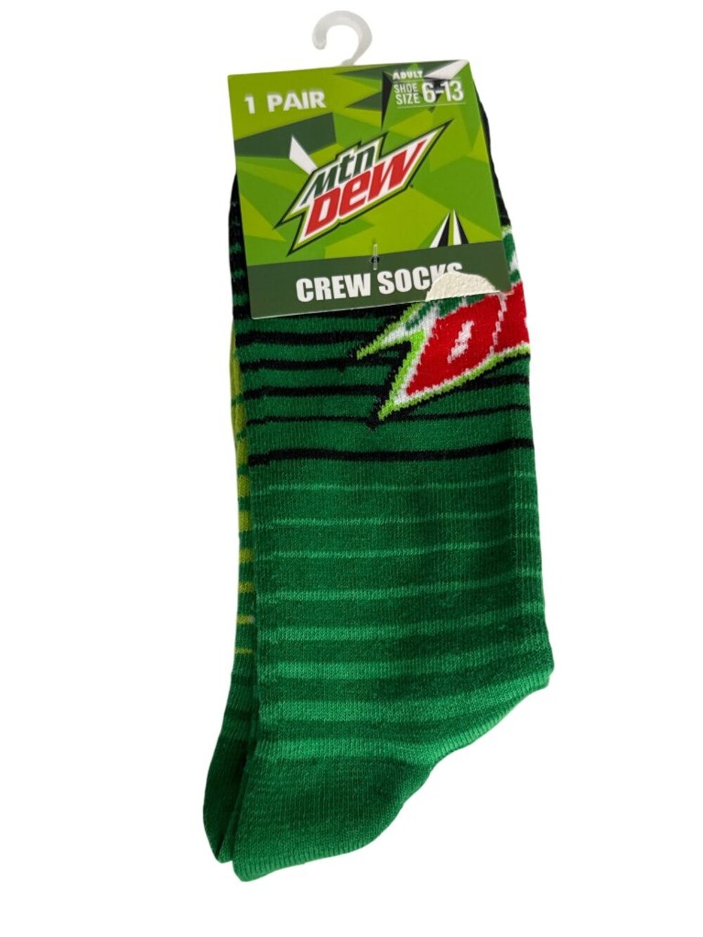 Mountain Dew Graphic Crew Socks Green Soda Can Novelty Men’s 6-13
